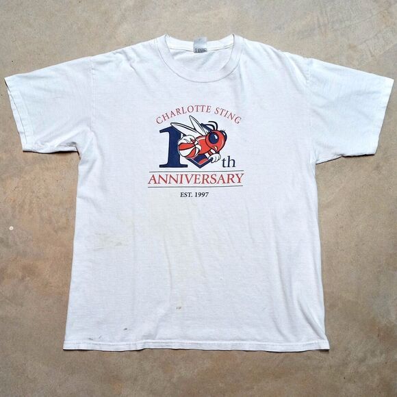 Vintage Charlotte Sting 10th Anniversary Distressed WNBA T-shirt - Size XL - Picture 1 of 13